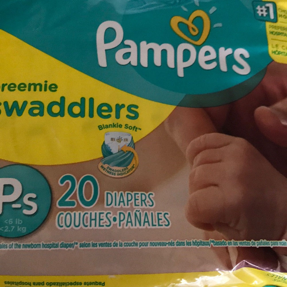 Preemie swaddles by PAMPERS. 20 diapers. Not open
